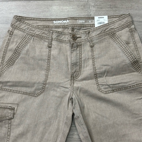 Women's Sonoma 8 Medium Capri Pants Cargo Twill Fossil Tan Straight Mid Rise NWT - Picture 5 of 11